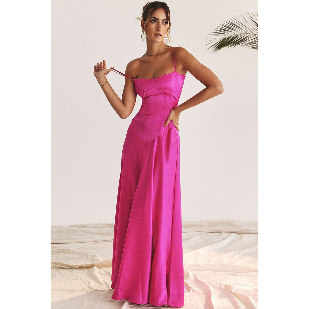 Satin Back Stylish Tie-Up Maxi Dress