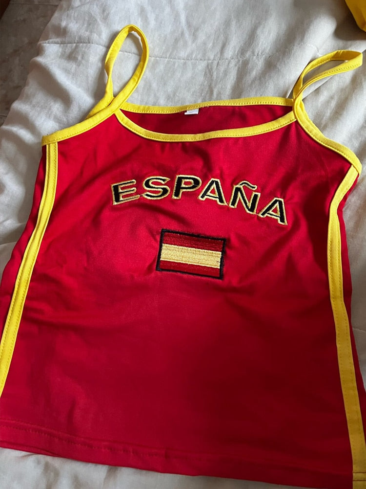 Espana Red Stylish Jersey Tank Top