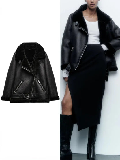 Faux Leather Double-Sided Charming Zipper Biker Jacket