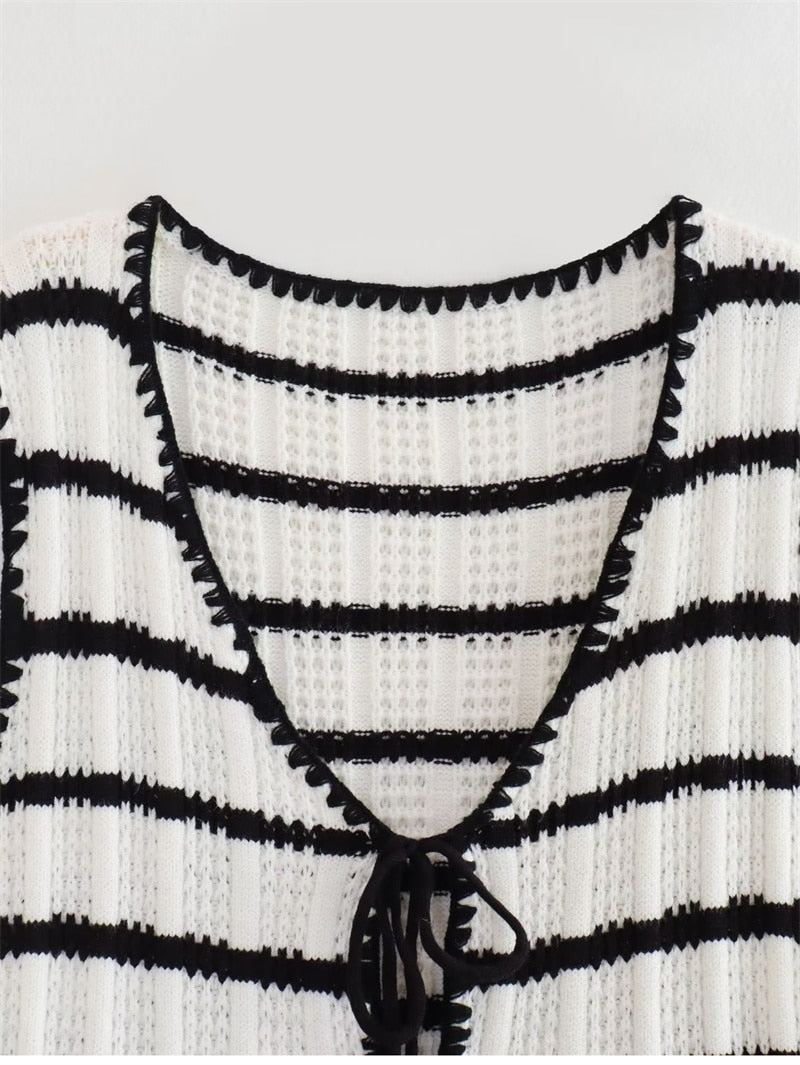 Stripe Knitted Vest Charming Top And Pants Set