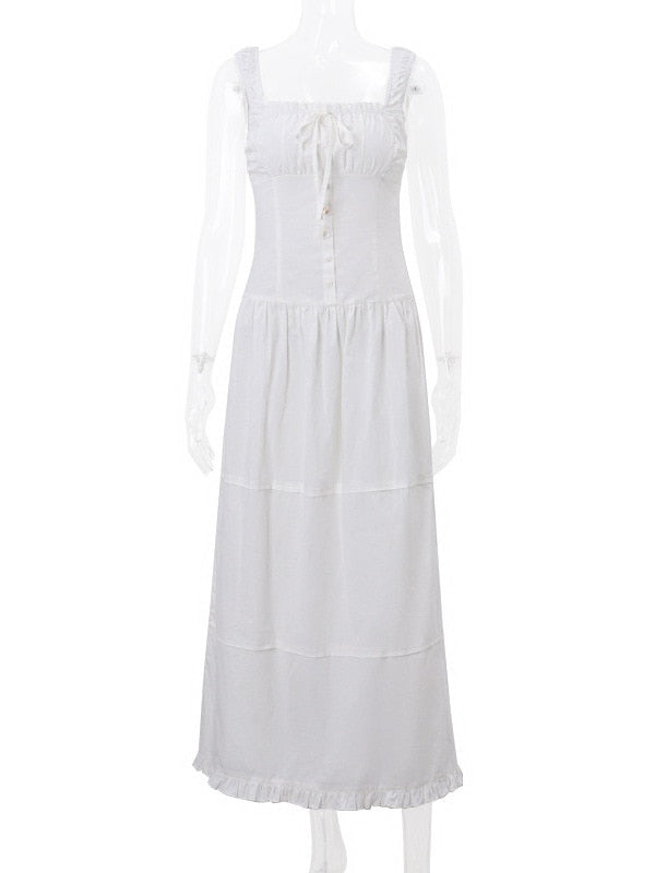 White Square Neck Sheer Buttoned Midi Dress - Free From Label