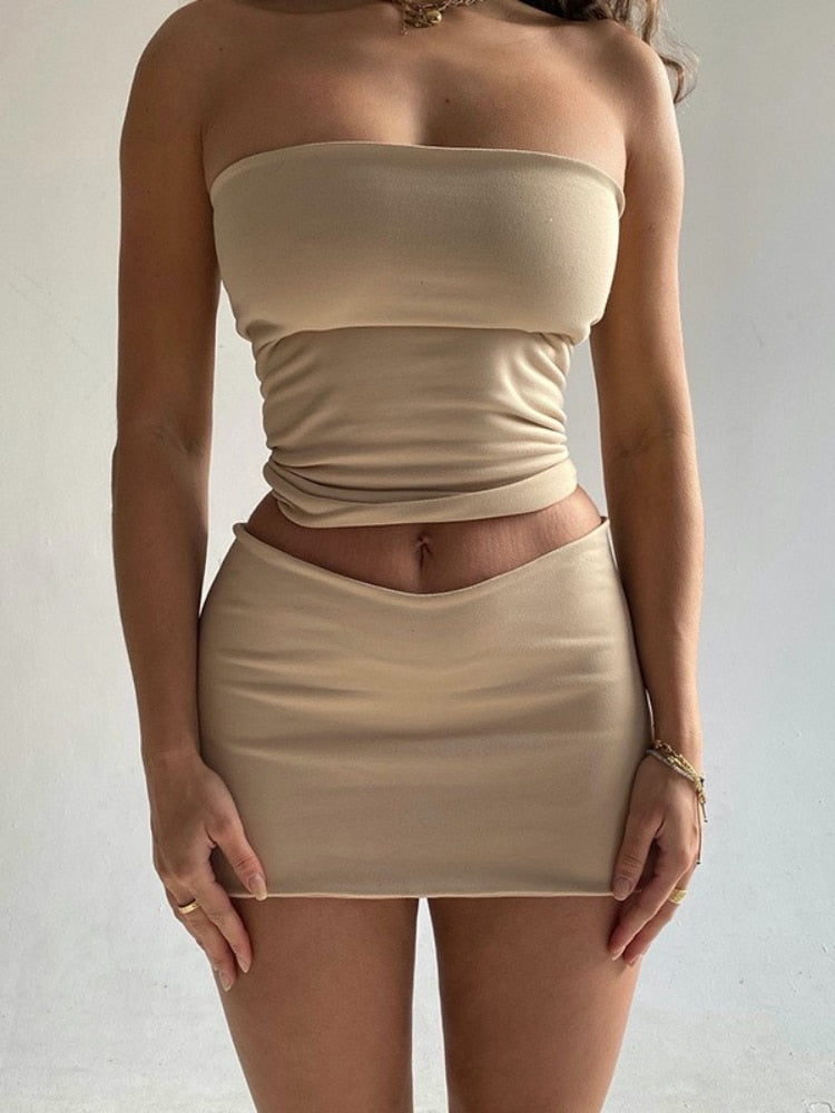 Tube Top And Bodycon Mini Skirt Set Free From Label