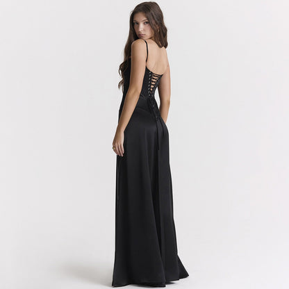 Satin Back Stylish Tie-Up Maxi Dress