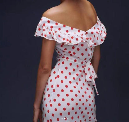 Red Polka Dot Charming Off Shoulder Maxi Dress