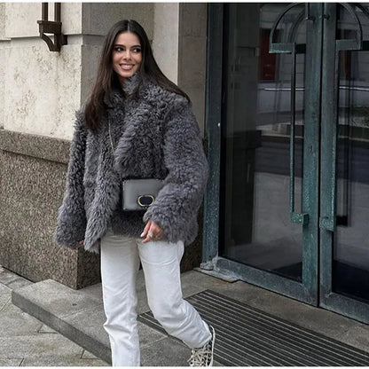 Fuzzy Faux Stylish Fur Coat