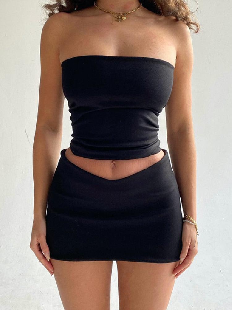 Tube Top And Bodycon Mini Skirt Set Free From Label