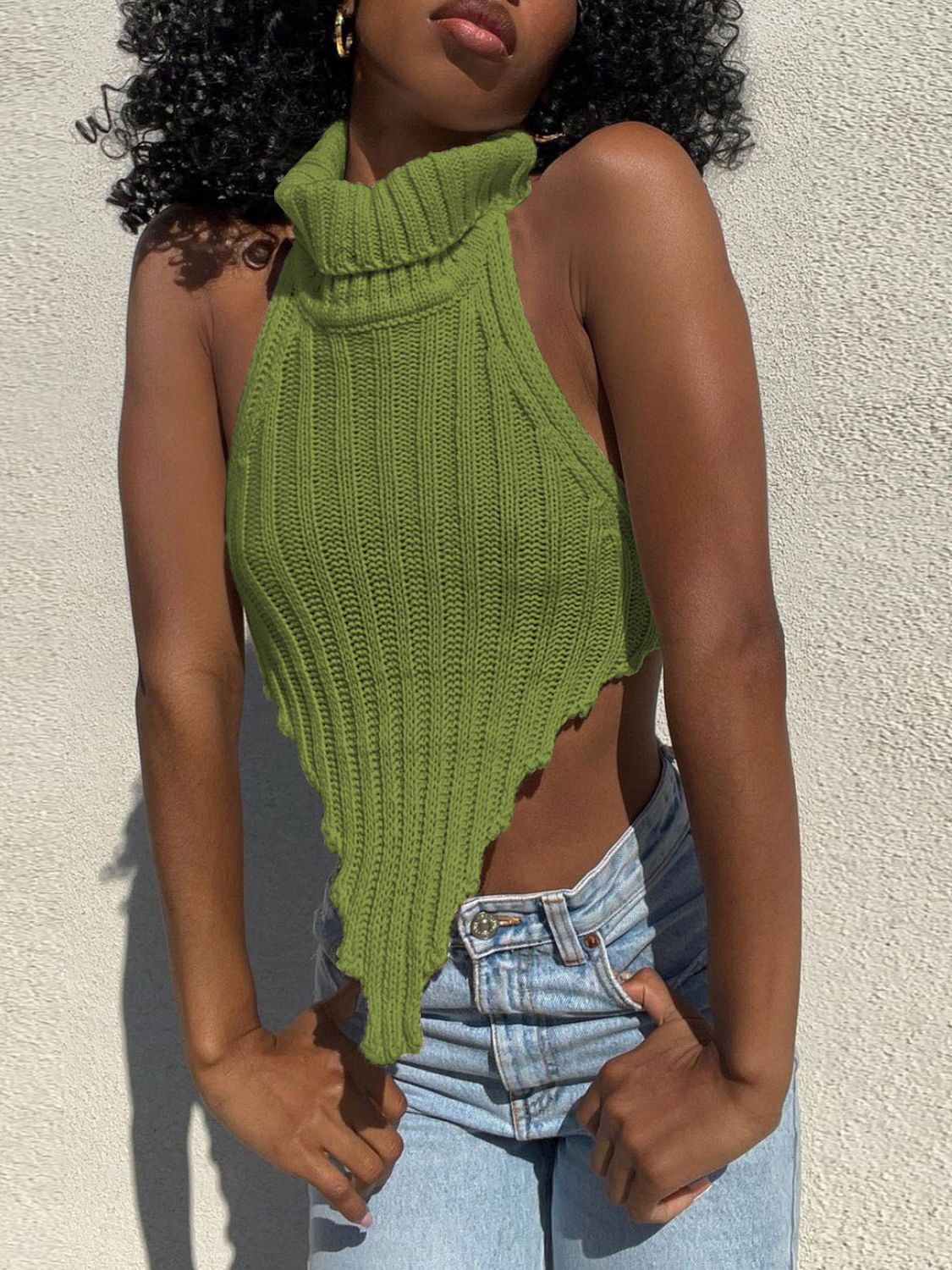 Knitted Turtleneck Backless Crop Top Free From Label