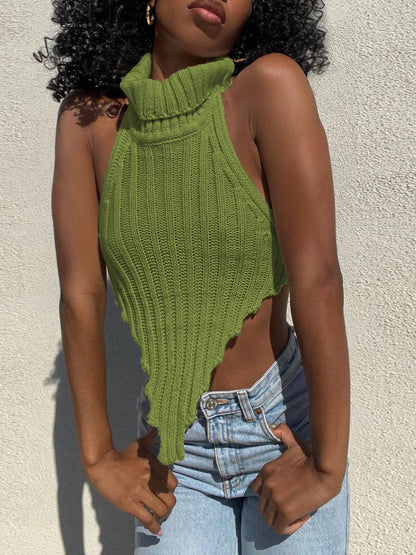 Knitted Turtleneck Backless Crop Top Free From Label