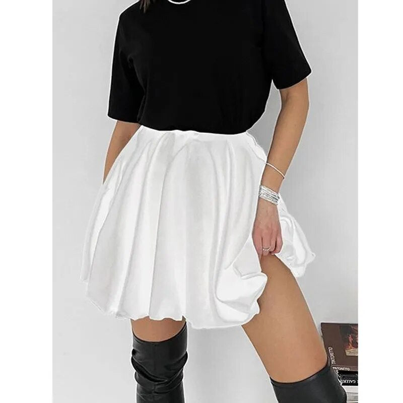 Puff Pleated High Charming Waist Mini Skirt