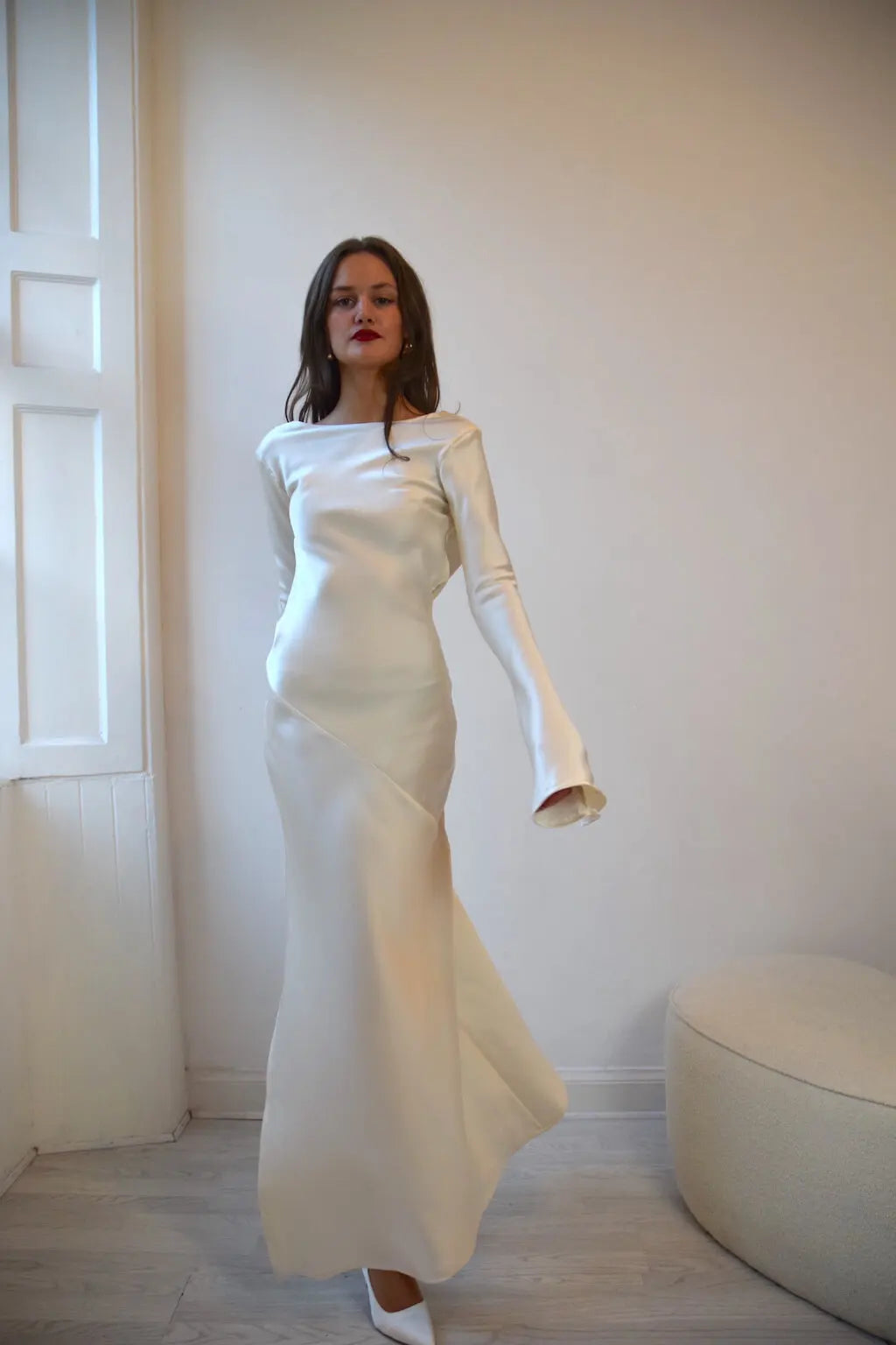 Long Sleeve Backless Charming Slit Satin Maxi Dress