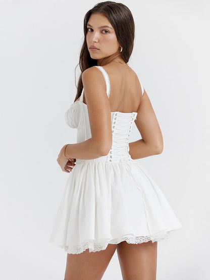 White Corset Lace Charming Flare Mini Dress