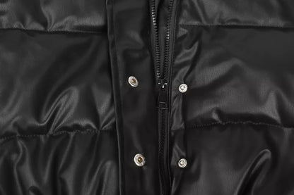 Faux Leather Stylish Puffer Short Jacket