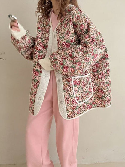 Floral Print Stylish Pocket Jacket