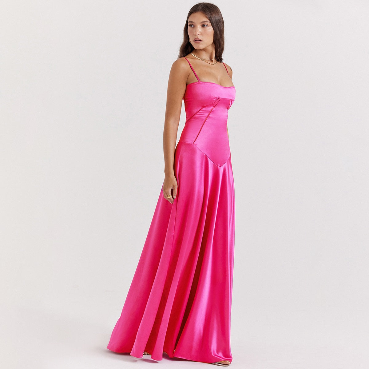 Satin Back Stylish Tie-Up Maxi Dress