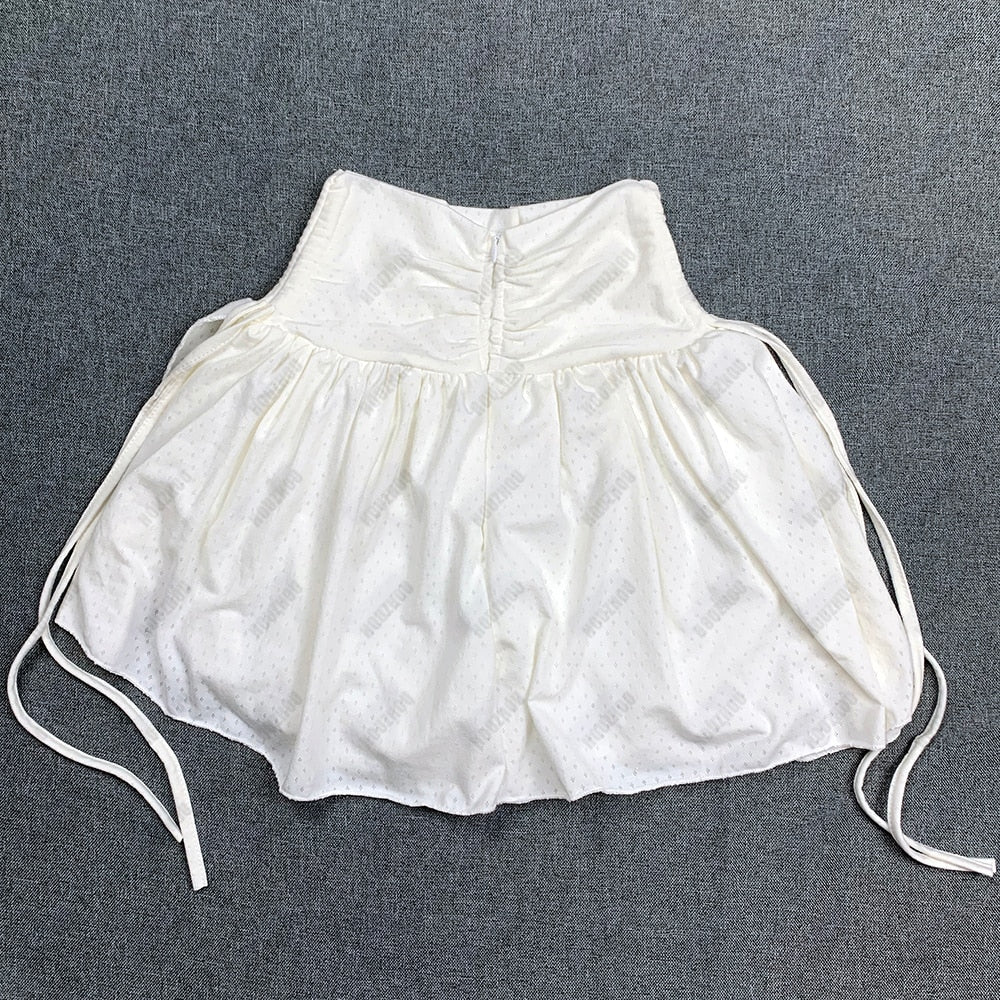 White Drawstring Folds Charming High Waist Mini Skirt