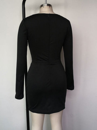 Black Long Sleeve Cut Graceful Out Design Mini Dress