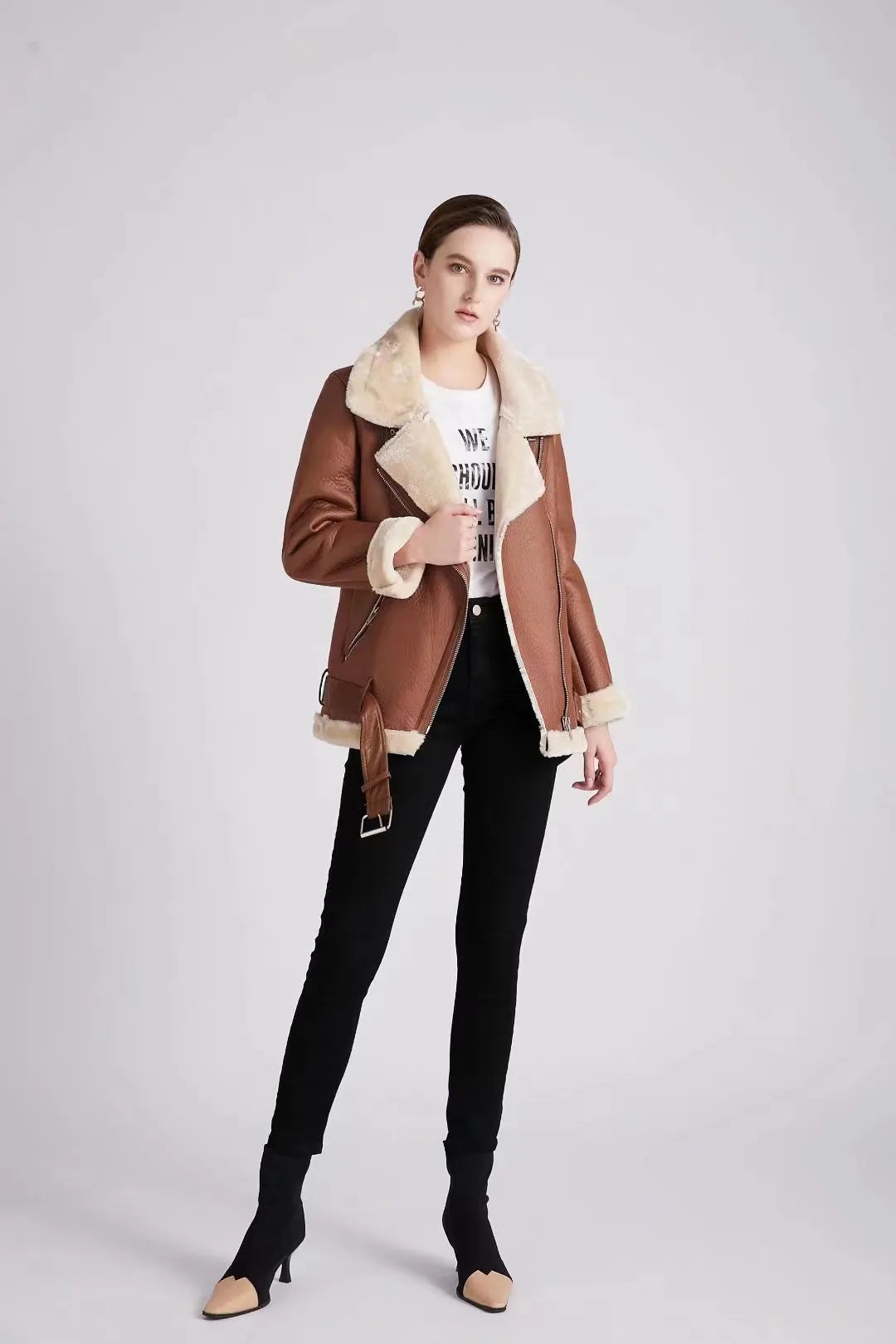 Faux Leather Double-Sided Charming Zipper Biker Jacket