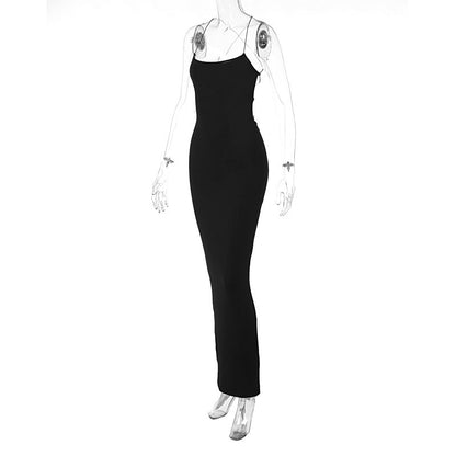 Black Bodycon Backless Charming Thin Strap Maxi Dress