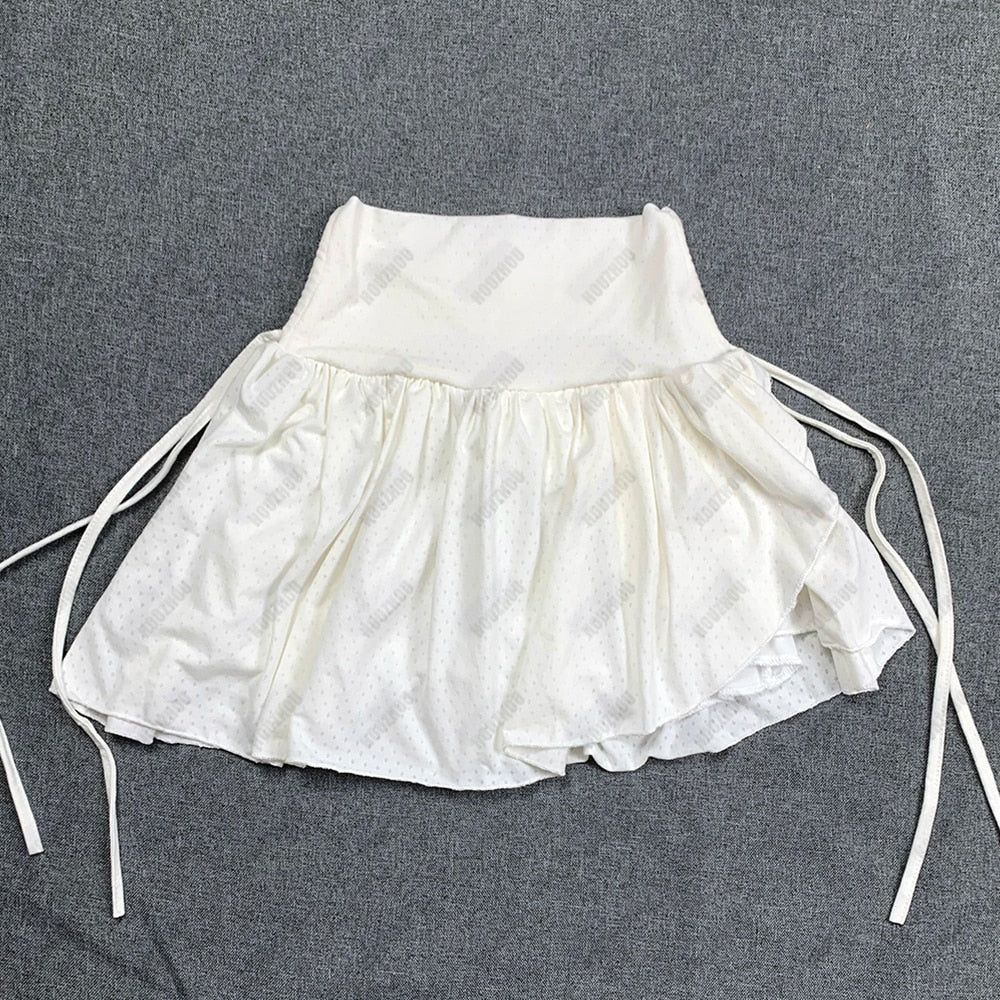 White Drawstring Folds Charming High Waist Mini Skirt