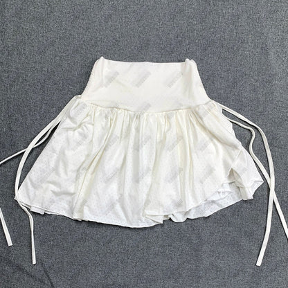 White Drawstring Folds Charming High Waist Mini Skirt