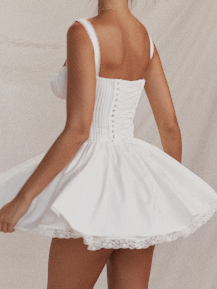 White Corset Lace Charming Flare Mini Dress