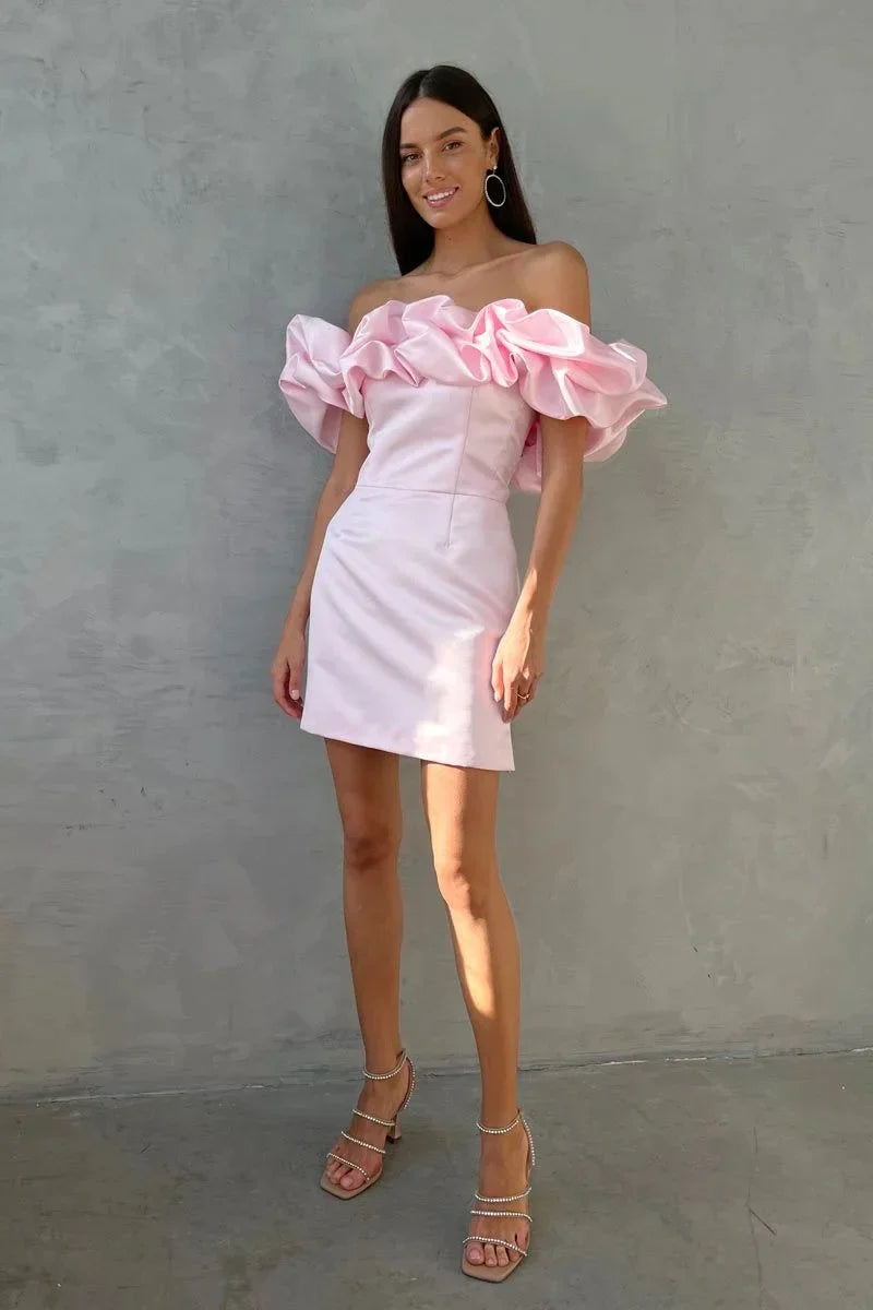 Ruffles Off-shoulder Stylish Bodycon Mini Dress