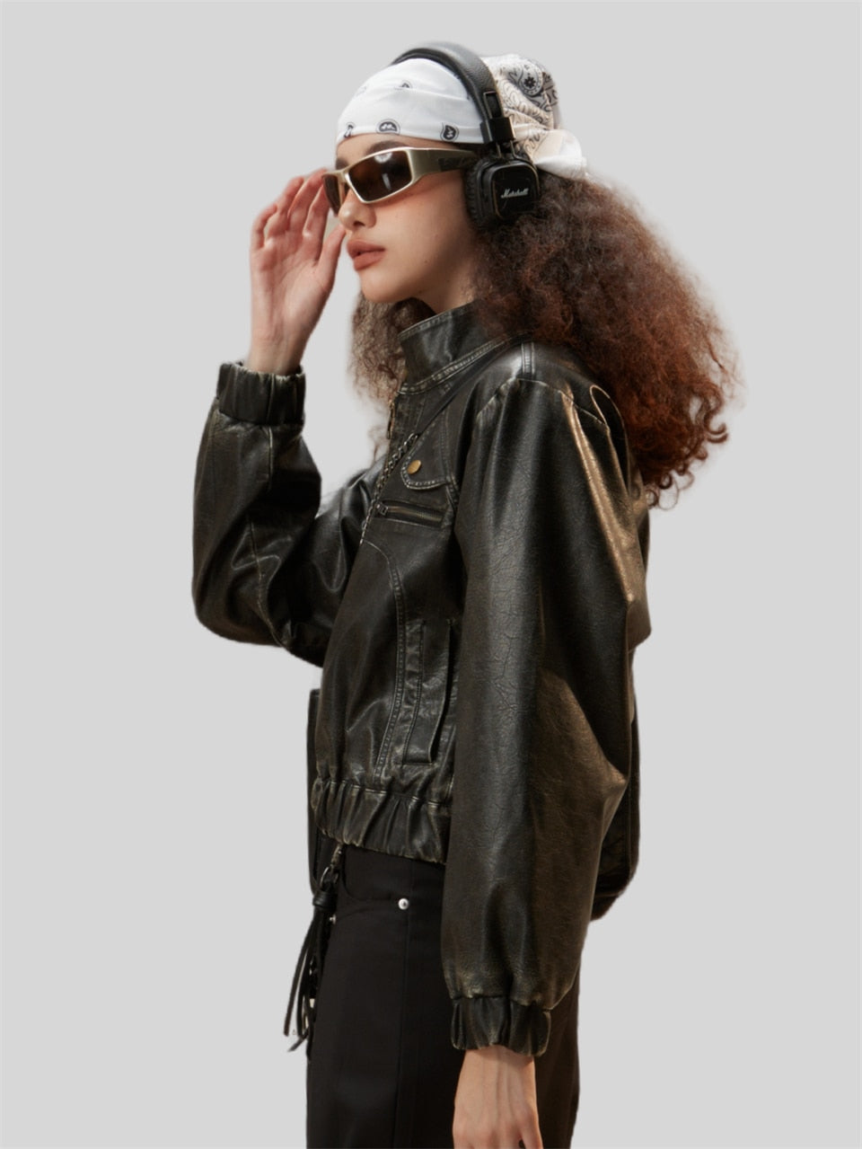 Zipper Waxed Effect Charming Bomber Faux Leather Jacket