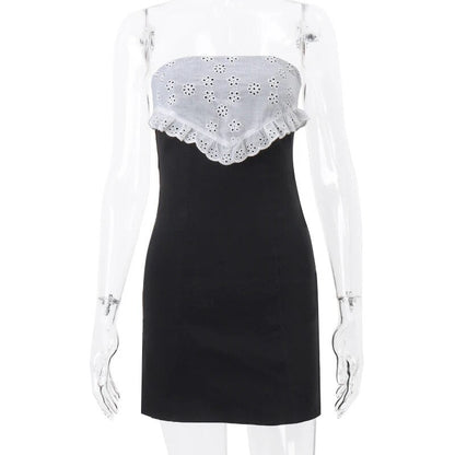 Black Tube Lace Charming Patchwork Mini Dress