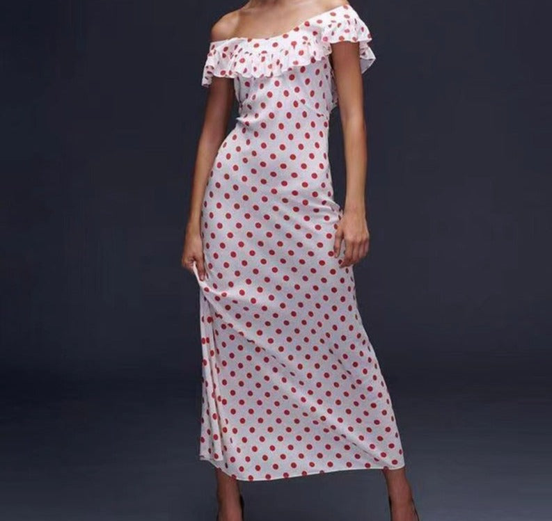 Red Polka Dot Off Shoulder Maxi Dress Free From Label