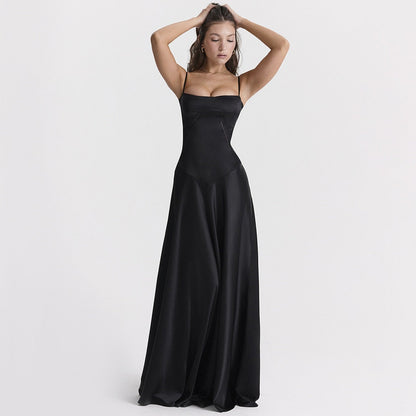 Satin Back Stylish Tie-Up Maxi Dress