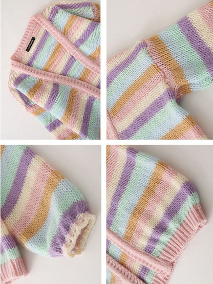 Pastel Rainbow Stylish Stripe Cardigan