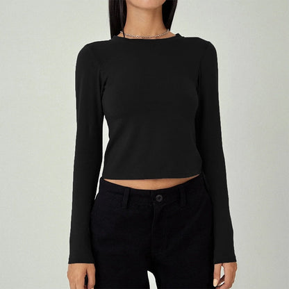 Long Sleeve Hollow Back Tie-Up Crop Top Free From Label