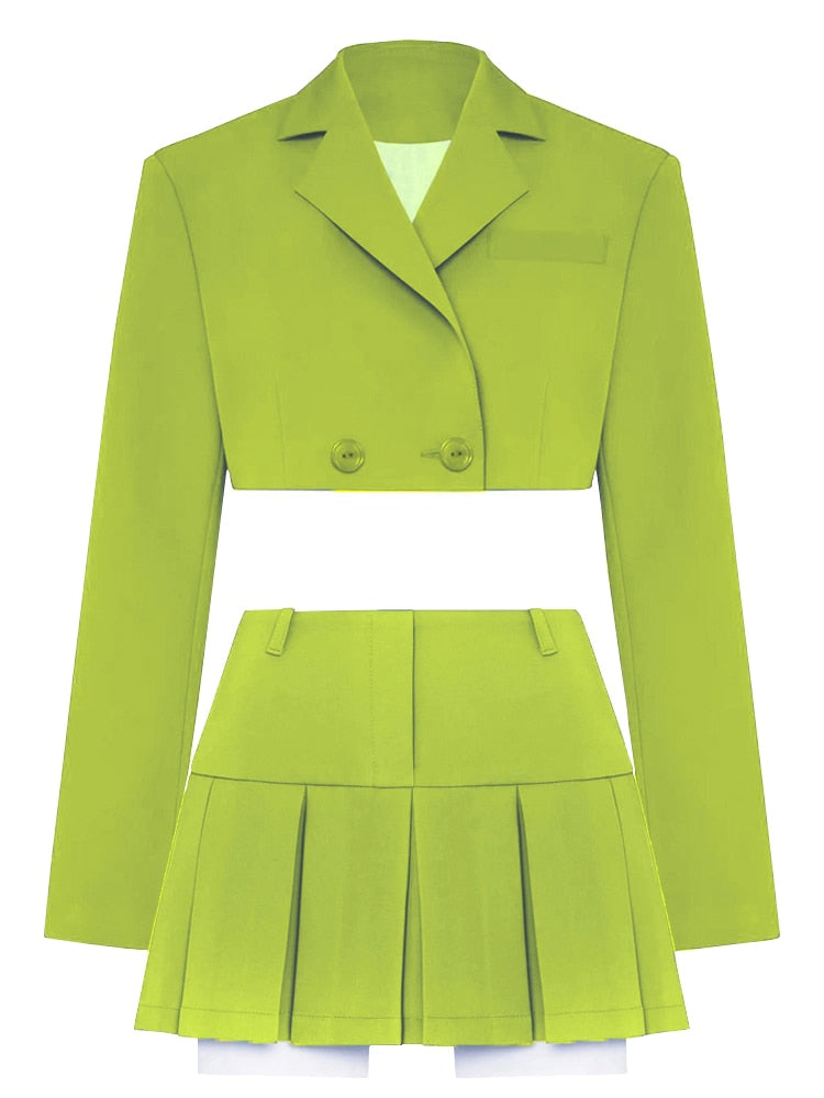 Cropped Blazer And Pleated Mini Skirt Set Free From Label