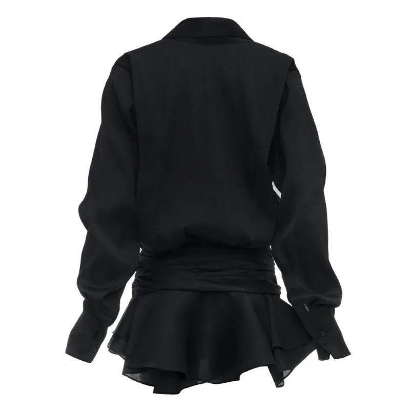 Shirt Lose Long Sleeve Graceful Frill Micro Mini Dress