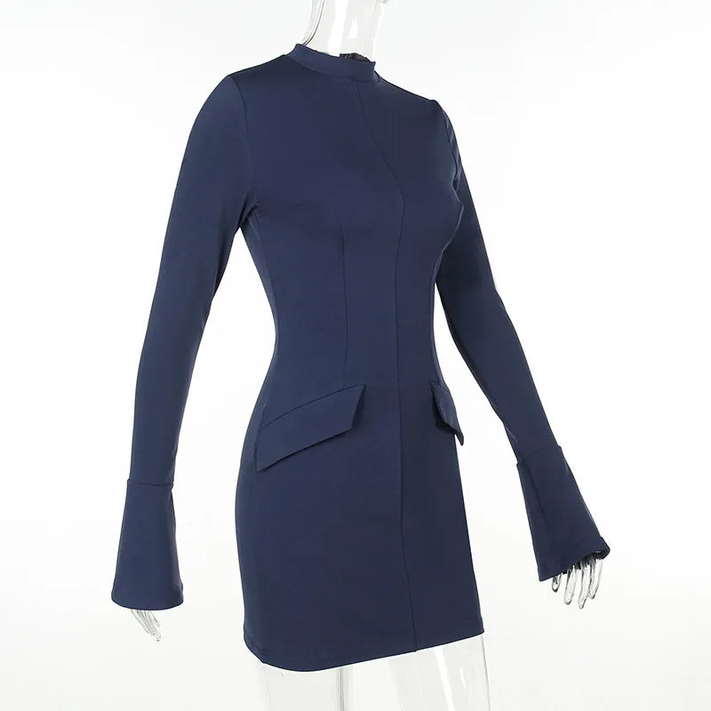 Dark Blue Long Charming Sleeve Bodycon Mini Dress