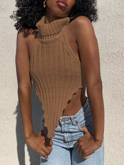 Knitted Turtleneck Backless Crop Top Free From Label