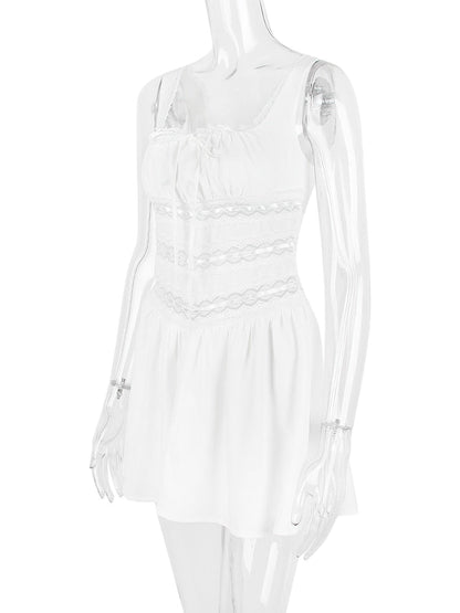 White Lace Stylish Patchwork Mini Dress