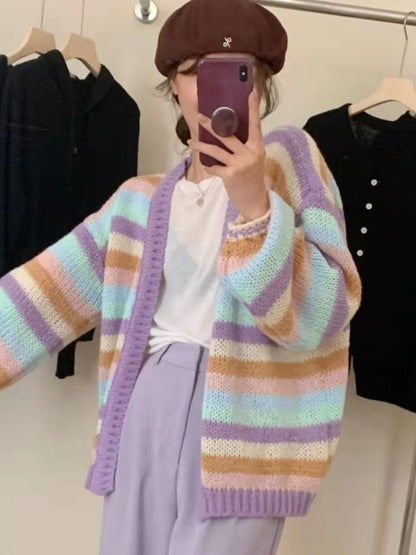 Pastel Rainbow Stylish Stripe Cardigan