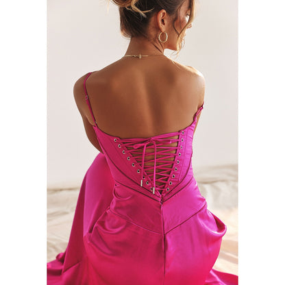 Satin Back Stylish Tie-Up Maxi Dress