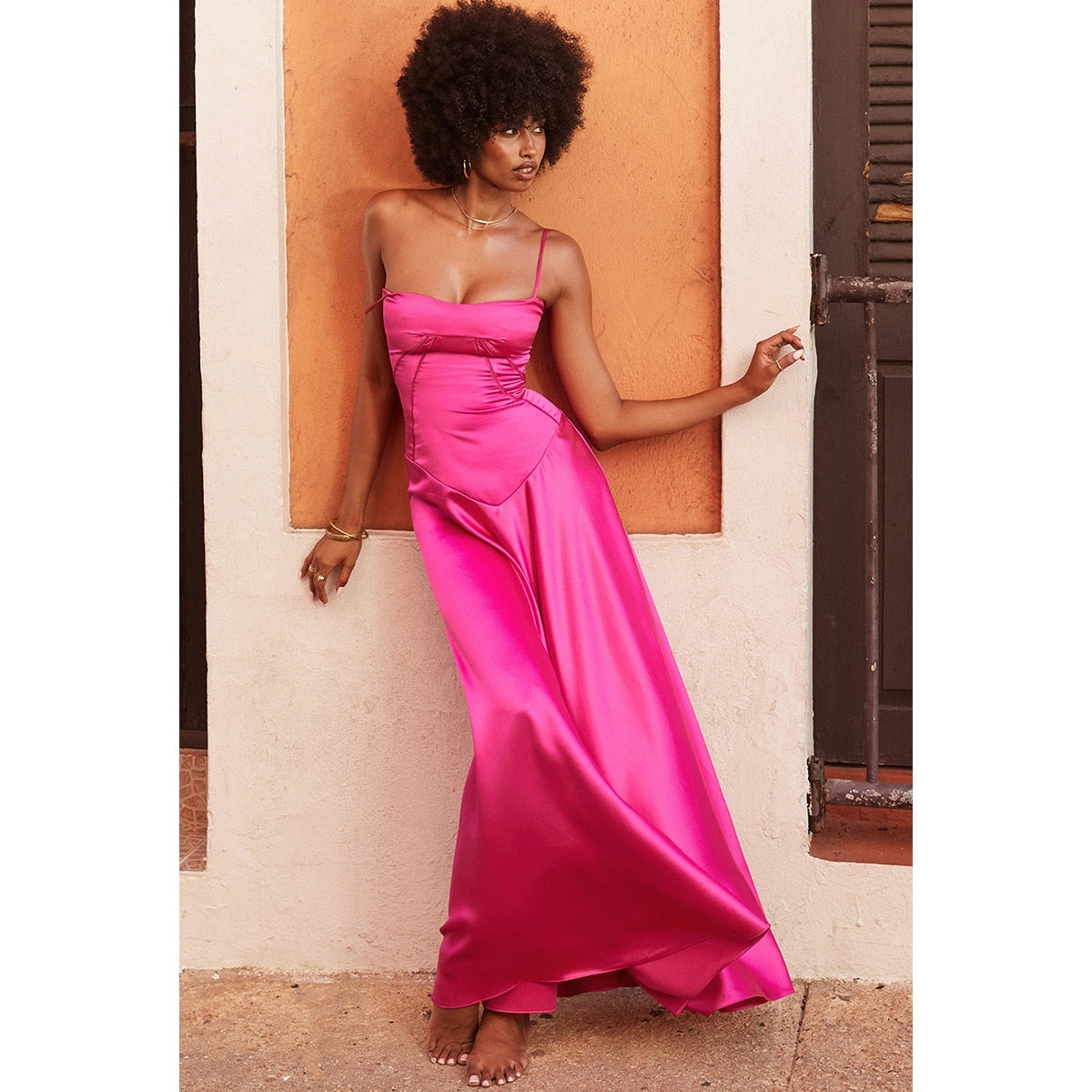 Satin Back Stylish Tie-Up Maxi Dress