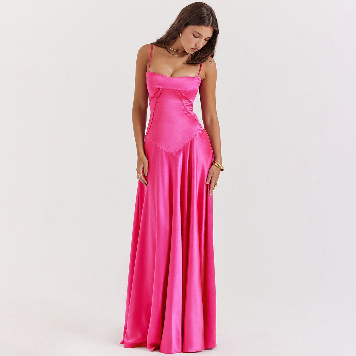 Satin Back Stylish Tie-Up Maxi Dress