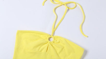 Yellow Halter Stylish String Mini Dress