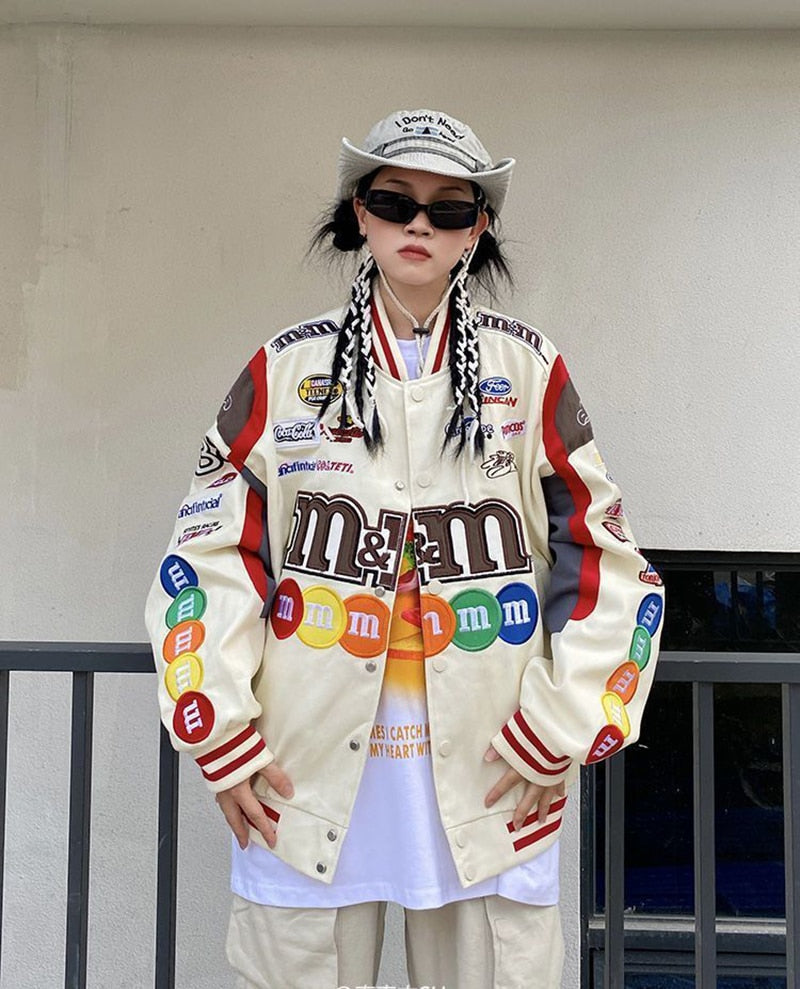 M&M Graphic Stylish Embroidered Bomber Jacket