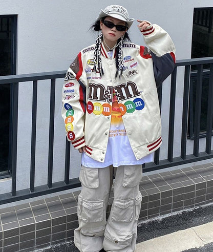 M&M Graphic Stylish Embroidered Bomber Jacket