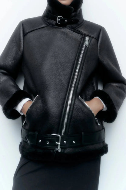 Faux Leather Double-Sided Charming Zipper Biker Jacket