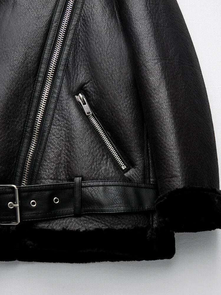 Faux Leather Double-Sided Charming Zipper Biker Jacket