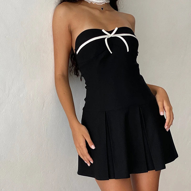 Black Tube Strappy Charming Bow Design Mini Dress