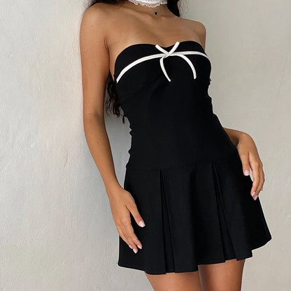 Black Tube Strappy Charming Bow Design Mini Dress