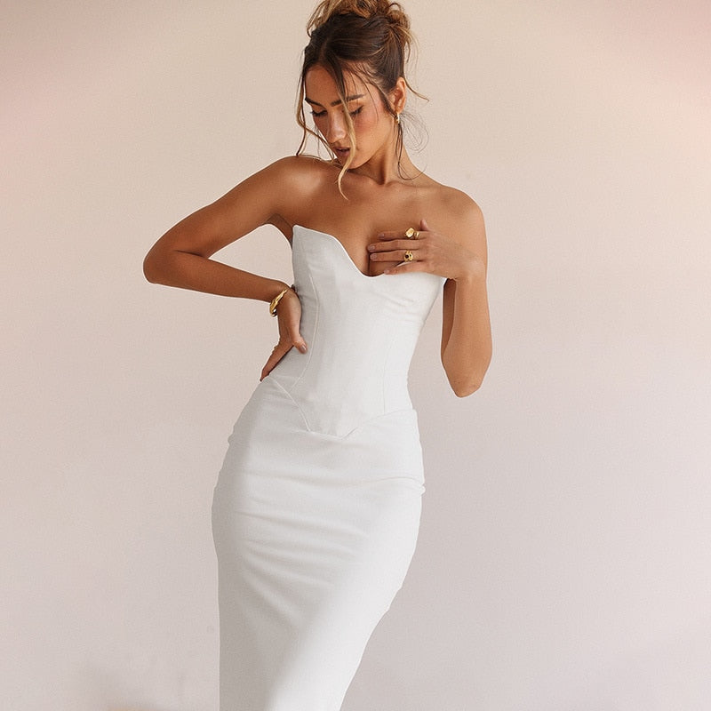 Strapless Sweetheart Neckline Charming Bodycon Maxi Dress