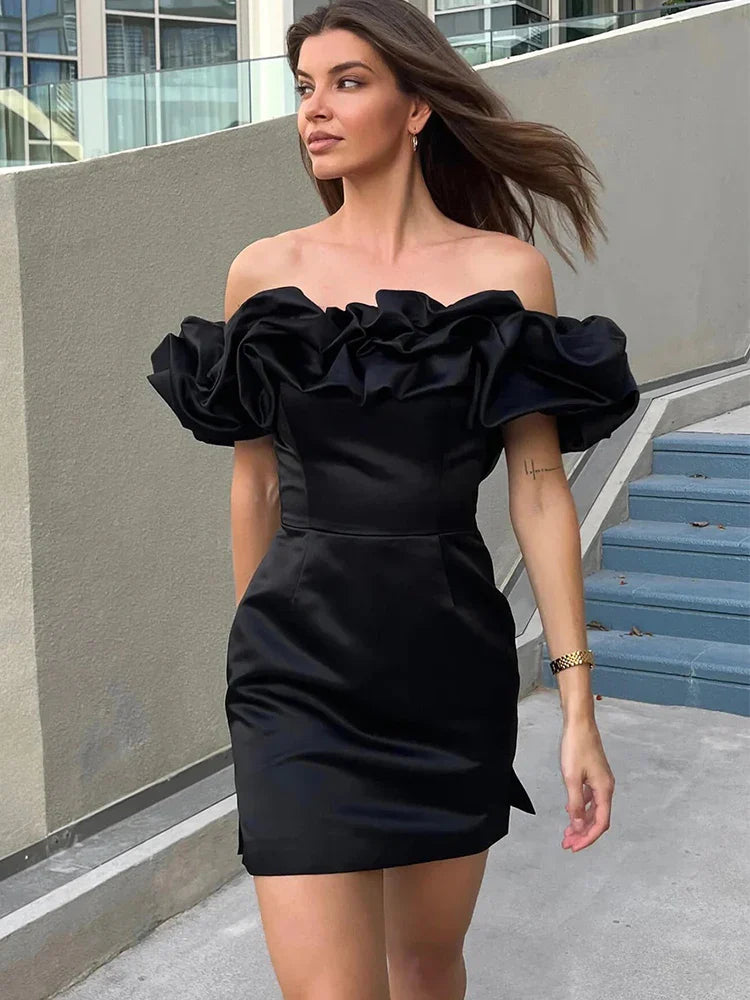 Ruffles Off-shoulder Stylish Bodycon Mini Dress